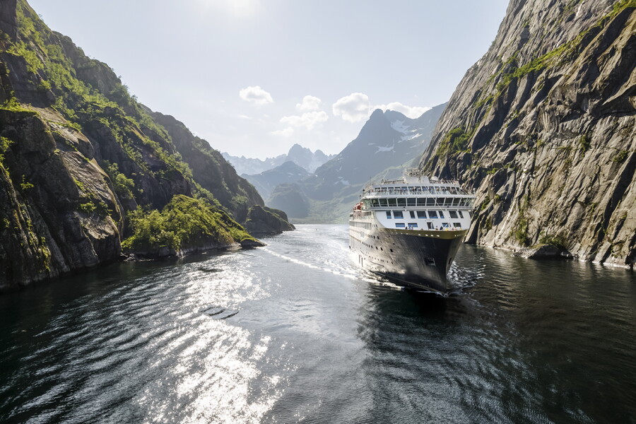 Cruise ship approaching the coast on The Southern Glass Route